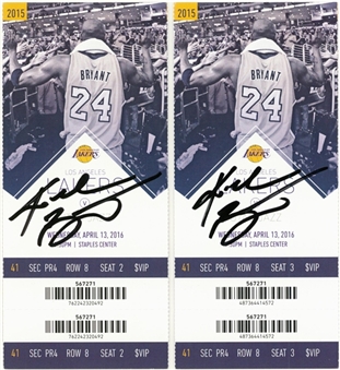 Lot of (2) Kobe Bryant Signed Final Game Tickets From April 13, 2016 (Panini)